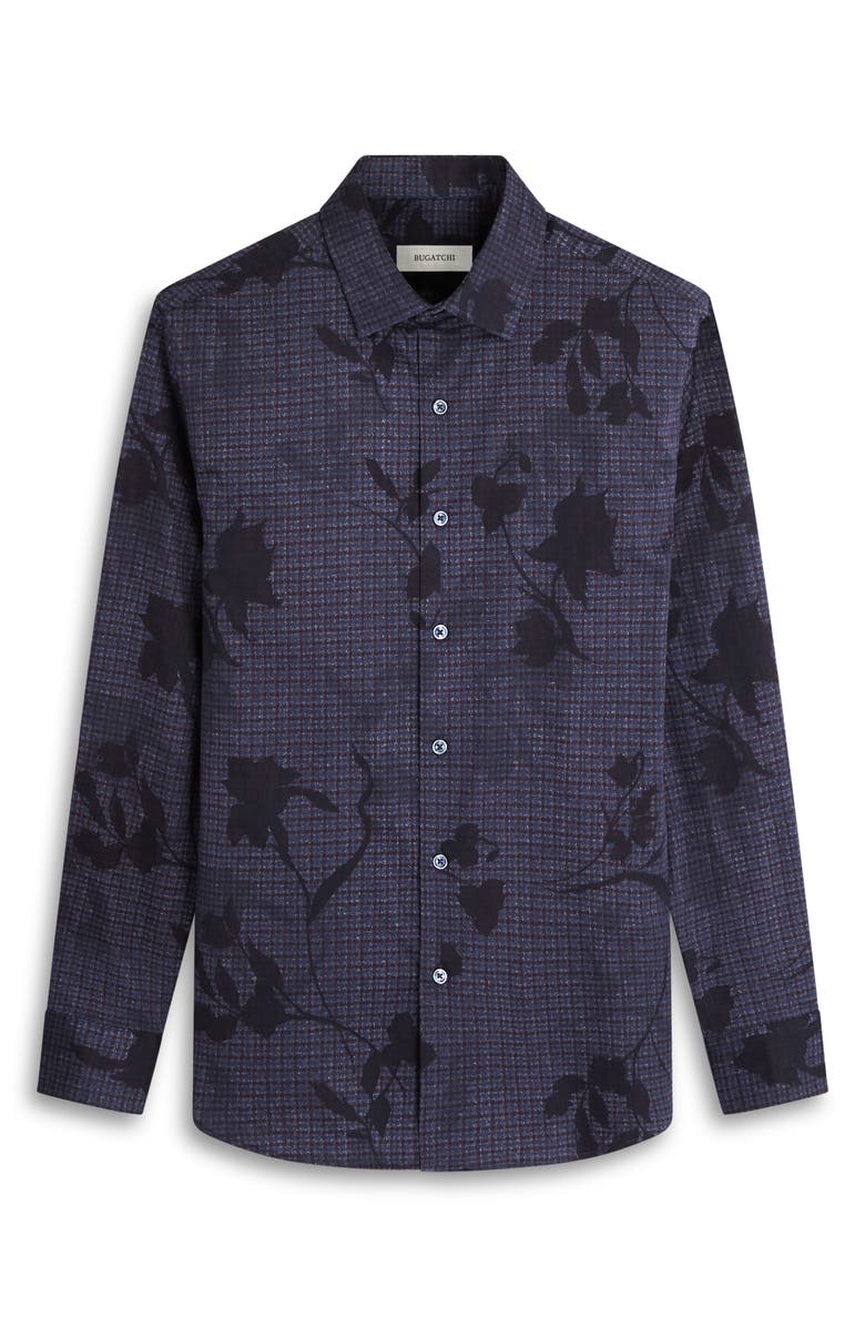 Bugatchi Julian Shaped Fit Leaf Print Lyocell Button-Up Shirt, Alternate, color, Plum