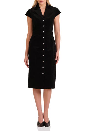 Avec Les Filles Short Sleeve Corduroy Dress In Black