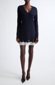 Cinq à Sept Simona Lace Trim Long Sleeve Sweater Dress