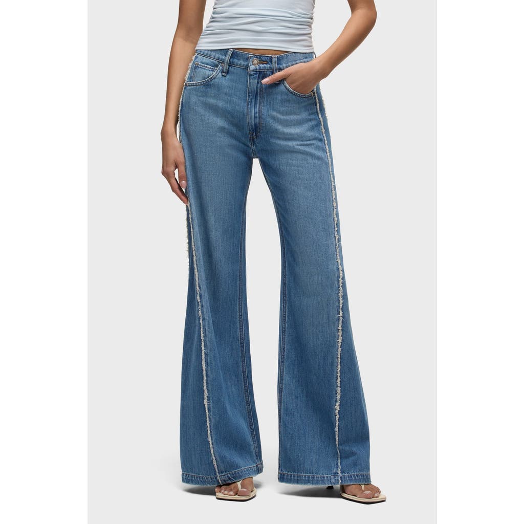 Hudson Jodie Wide Leg Frayed Seam Jeans In Unravel