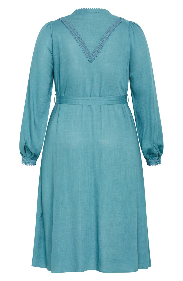 City Chic Mysteria Long Sleeve Button Front Dress, Alternate, color, Blue