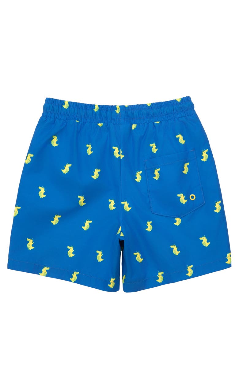 Rokka&Rolla Kids' Print Swim Trunks with Compression Liner UPF 50+, Alternate, color, Blue Crocodile Print