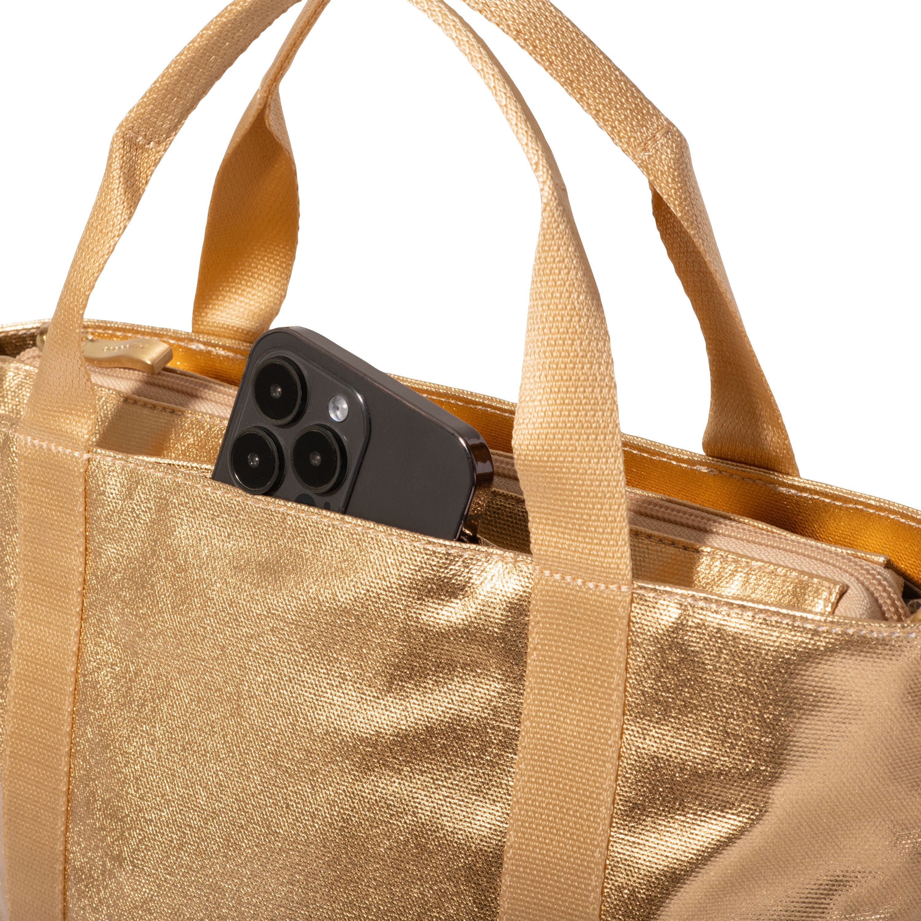 Via Crossbody Tote Bag, Alternate, color, GOLD METALLIC