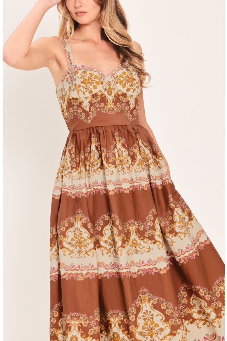 Fit and Flare Midi Dress, Alternate, color, BROWN