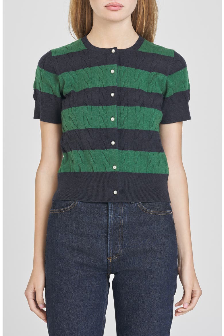 Lucille Stripe Cable Cardigan, Main, color, NAVY STRIPE