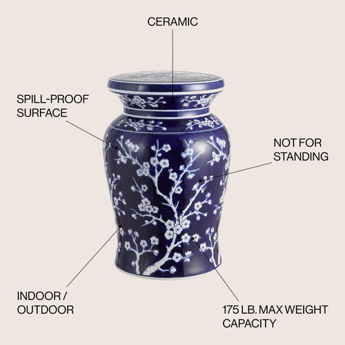 Shop Jonathan Y Cherry Blossom 17.75" Ceramic Garden Stool In Navy/white