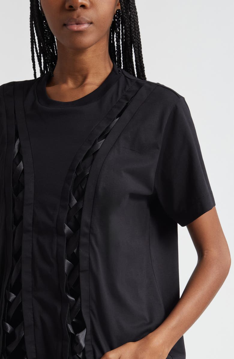 Simone Rocha Unraveling Ribbon Inset T-Shirt, Alternate, color, Black