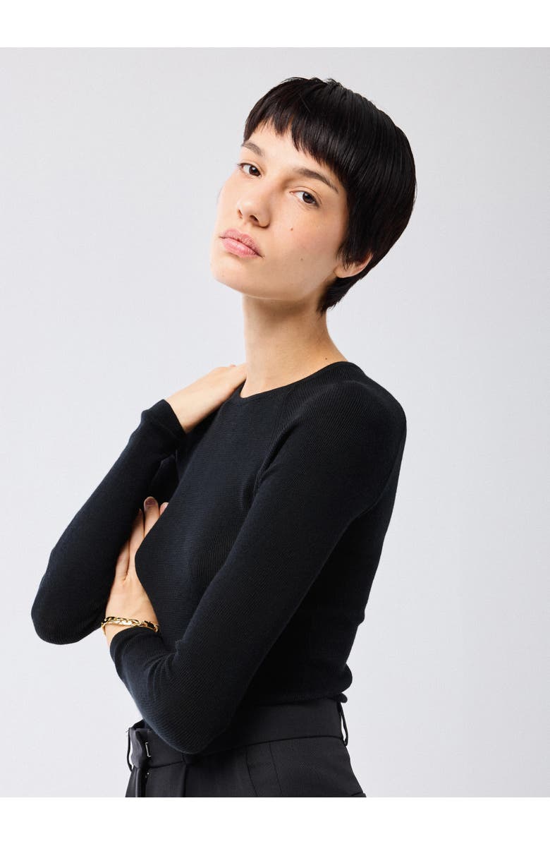 Majestic Filatures Merino Silk Rib Crewneck, Alternate, color, Noir