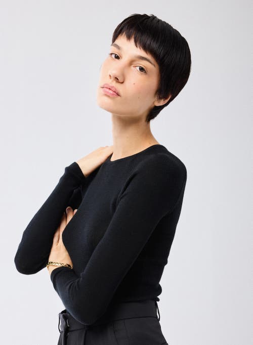 Majestic Rib Knit Long Sleeve Striped Sweater In Black