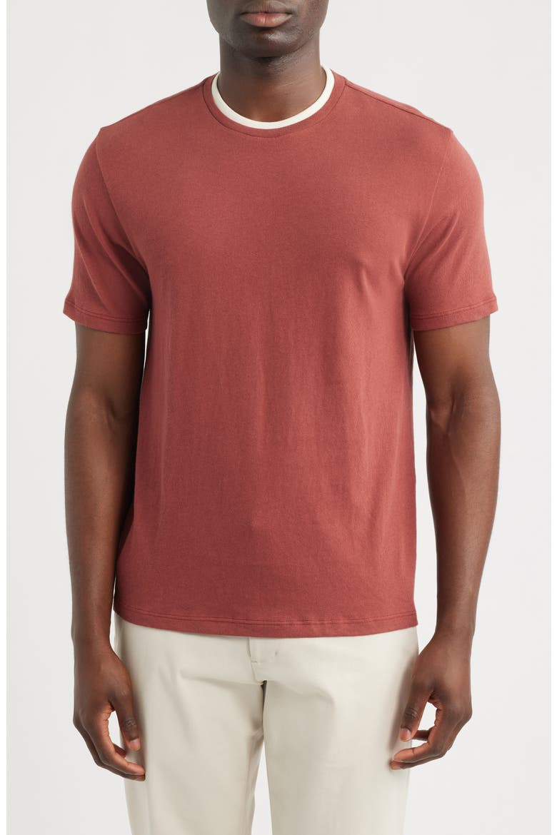 Loose Knit Double Collar Crewneck T-Shirt, Main, color, RED ROCK/ BLANCO