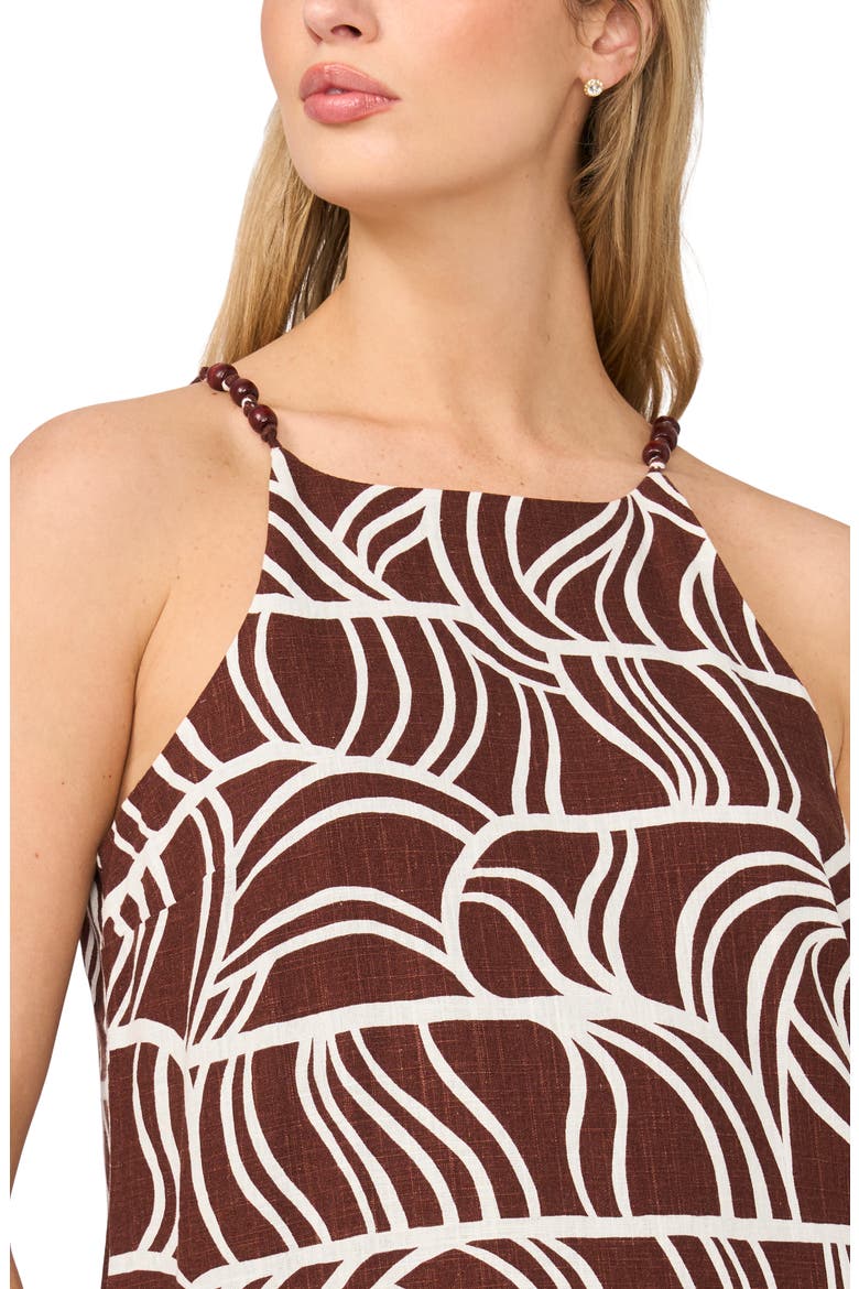 Beaded Strap Abstract Print A-Line Minidress, Alternate, color, RUM RAISIN