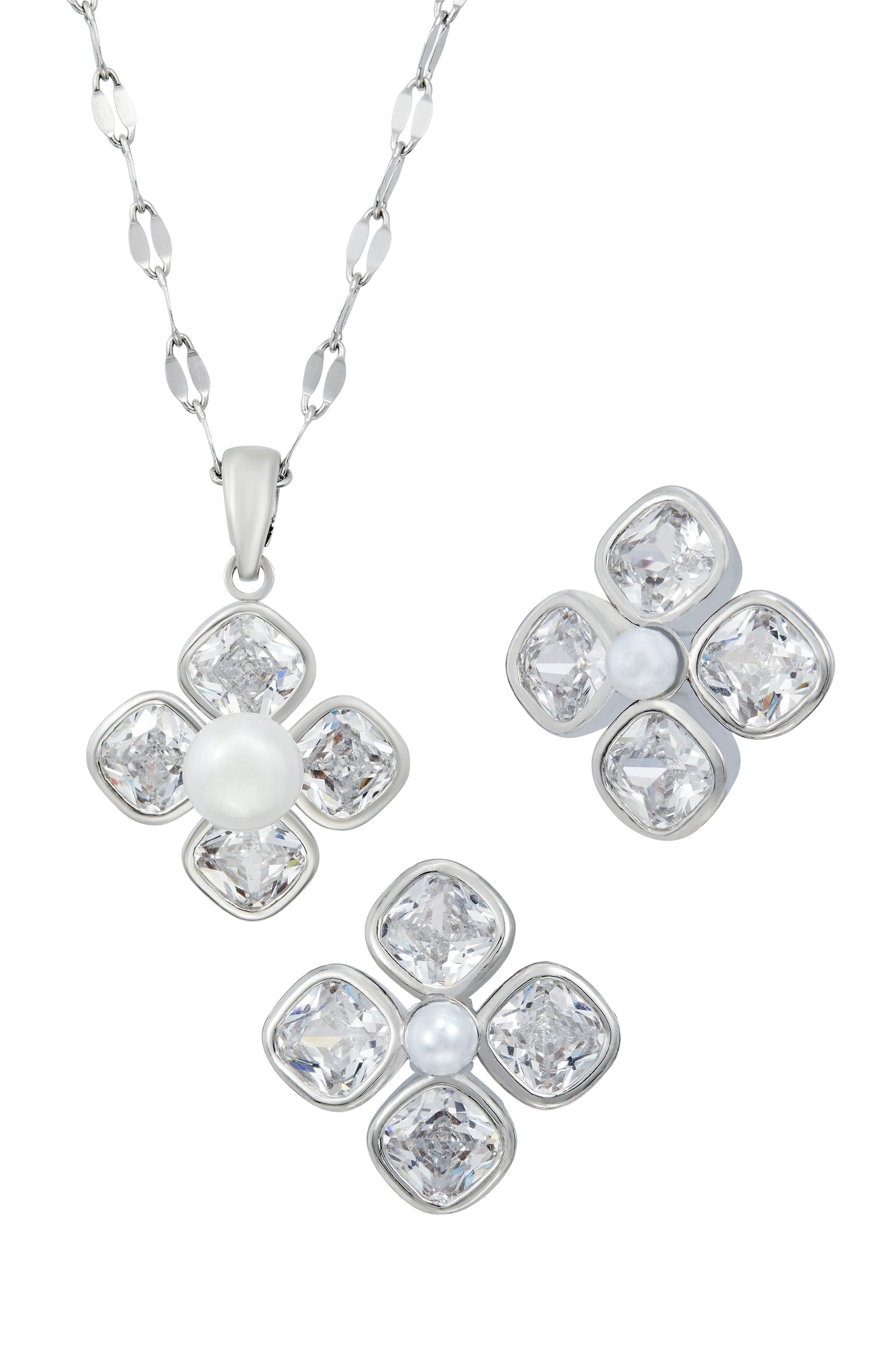 2-Piece Cultured Pearl & Cubic Zirconia Jewelry Set