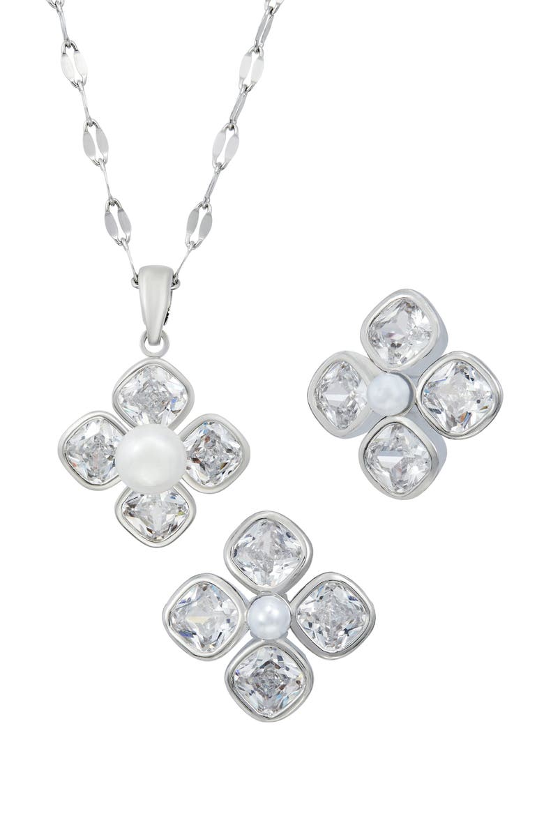 2-Piece Cultured Pearl & Cubic Zirconia Jewelry Set, Main, color, WHITE