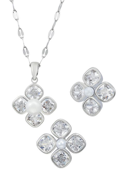 2-Piece Cultured Pearl & Cubic Zirconia Jewelry Set
