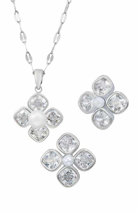 2-Piece Cultured Pearl & Cubic Zirconia Jewelry Set