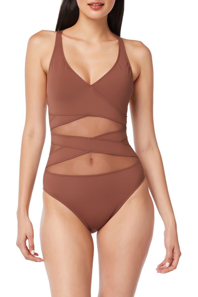 Don't Mesh with Me One-Piece Swimsuit, Main, color, CHOC TRUFFLE