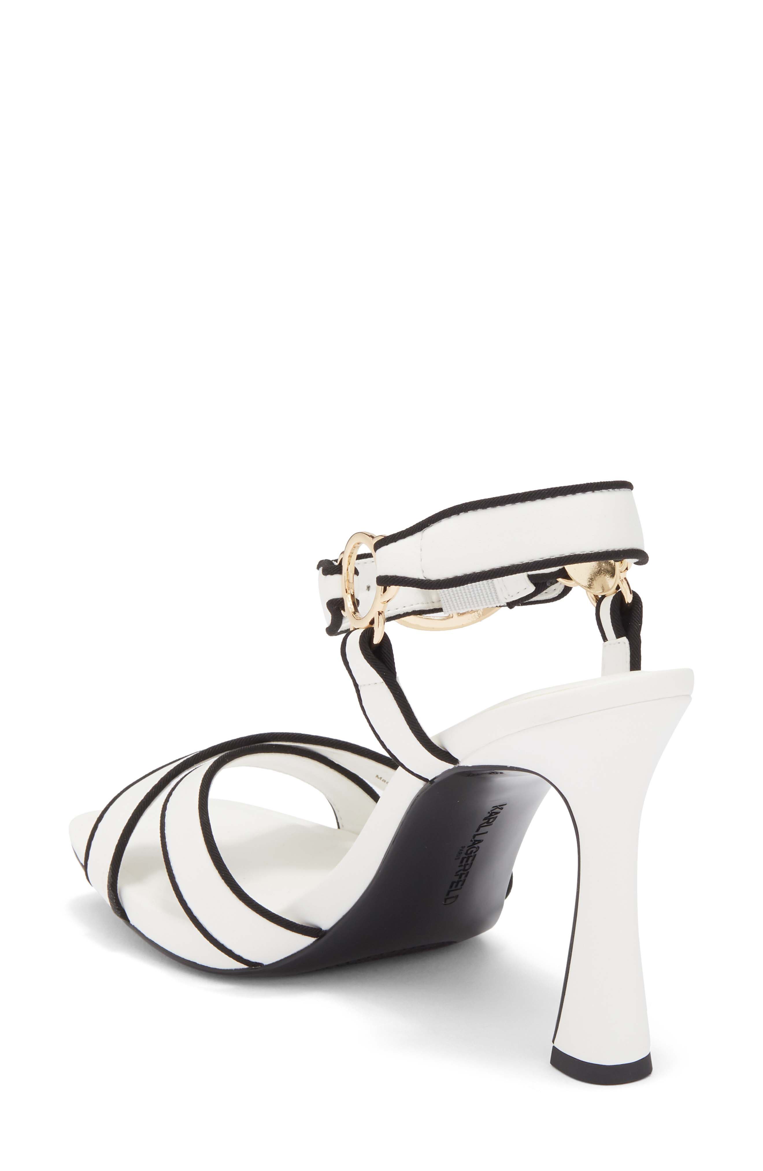 KARL LAGERFELD PARIS Daelin Ankle Strap Sandal, Alternate, color, Bright White/ Black