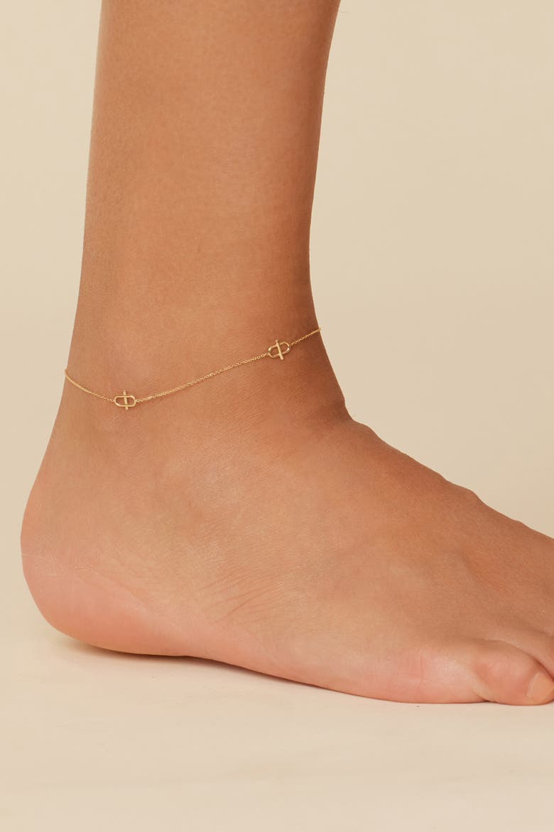14K Gold Harmony Station Anklet, Alternate, color, Yellow Gold