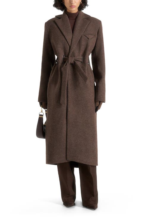 Jena Wide Shoulder Wool Coat with Cinch Belt