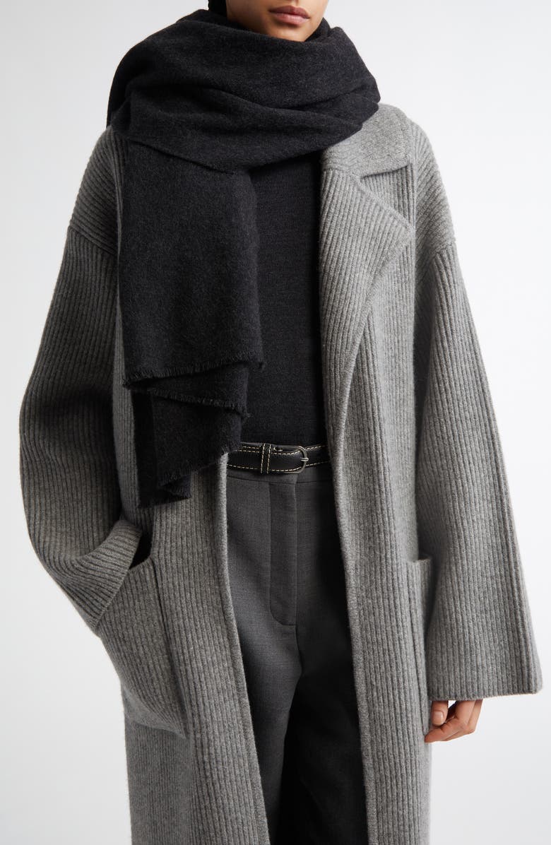 TOTEME Classic Wide Virgin Wool Scarf, Alternate, color, Dark Grey Melange