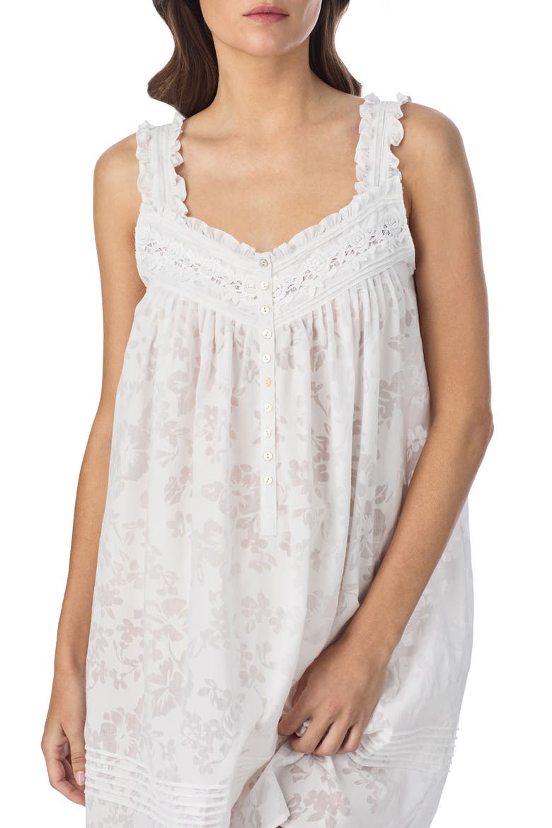 Floral Sleeveless Cotton Blend Chemise, Alternate, color, WHITE