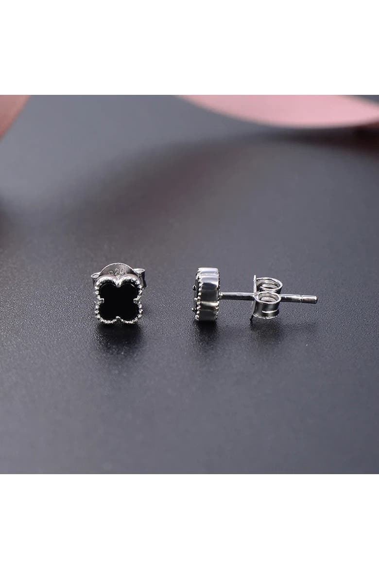 Sterling Silver Onyx Clover Earrings, Alternate, color, Silver