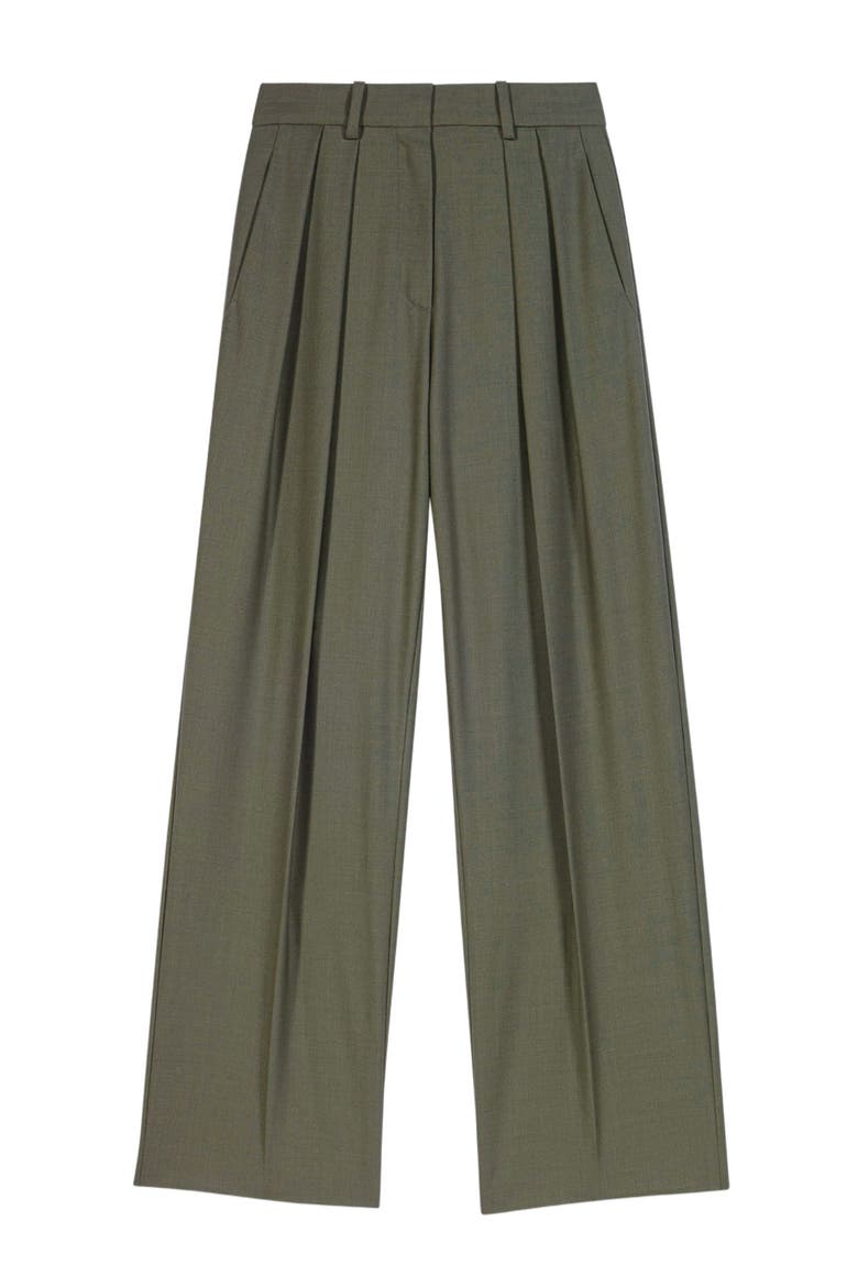Wide-leg suit trousers with pleats, Alternate, color, Khaki