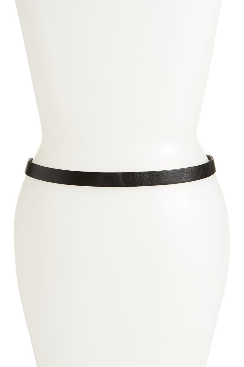 Flat Panel Skinny Leather Belt, Alternate, color, BLACK