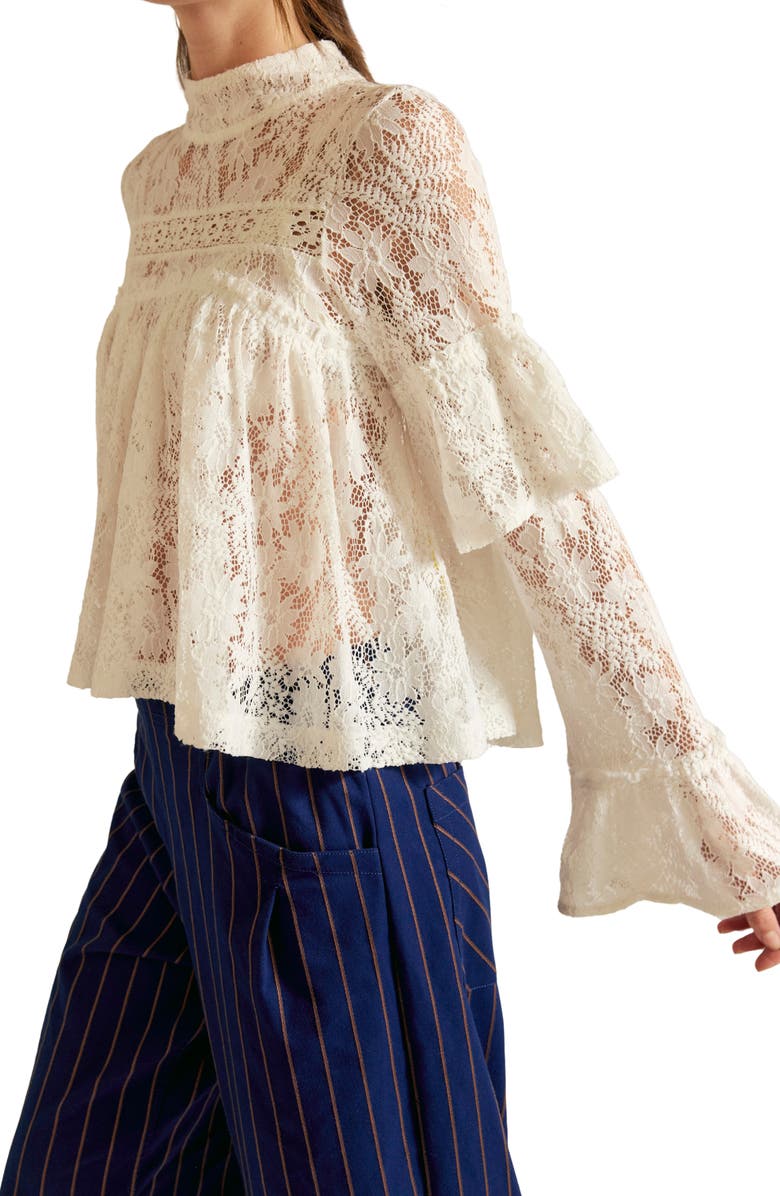 Free People Lilabeth Sheer Lace Top, Alternate, color, Clean Ivory