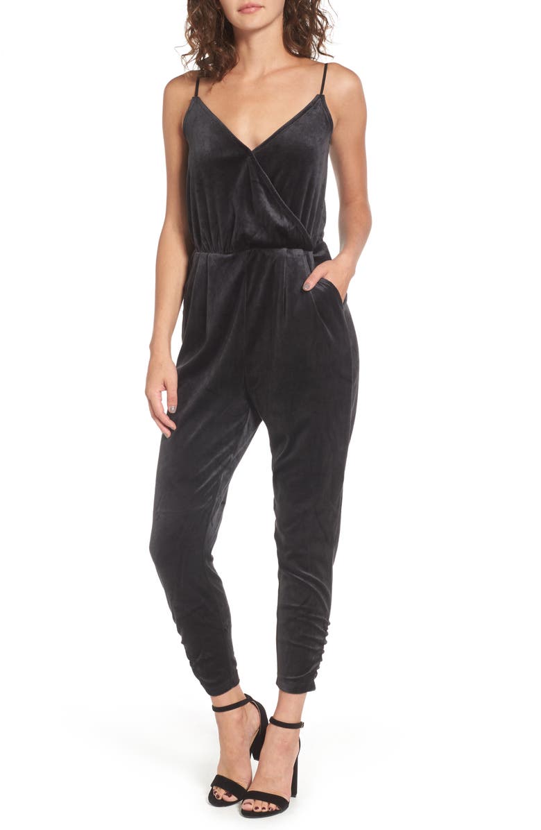 Juicy Couture Velour Track Strappy Jumpsuit, Main, color, 