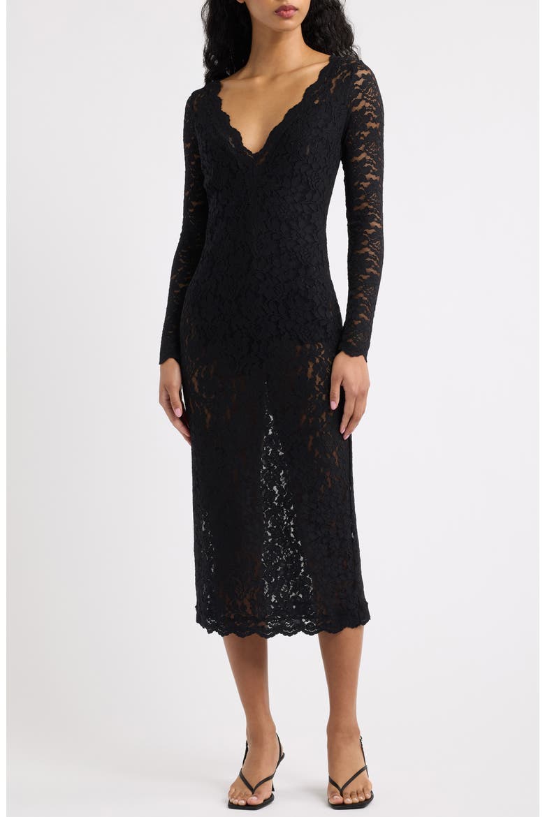 Niven Long Sleeve Lace Cocktail Sheath Dress, Main, color, BLACK