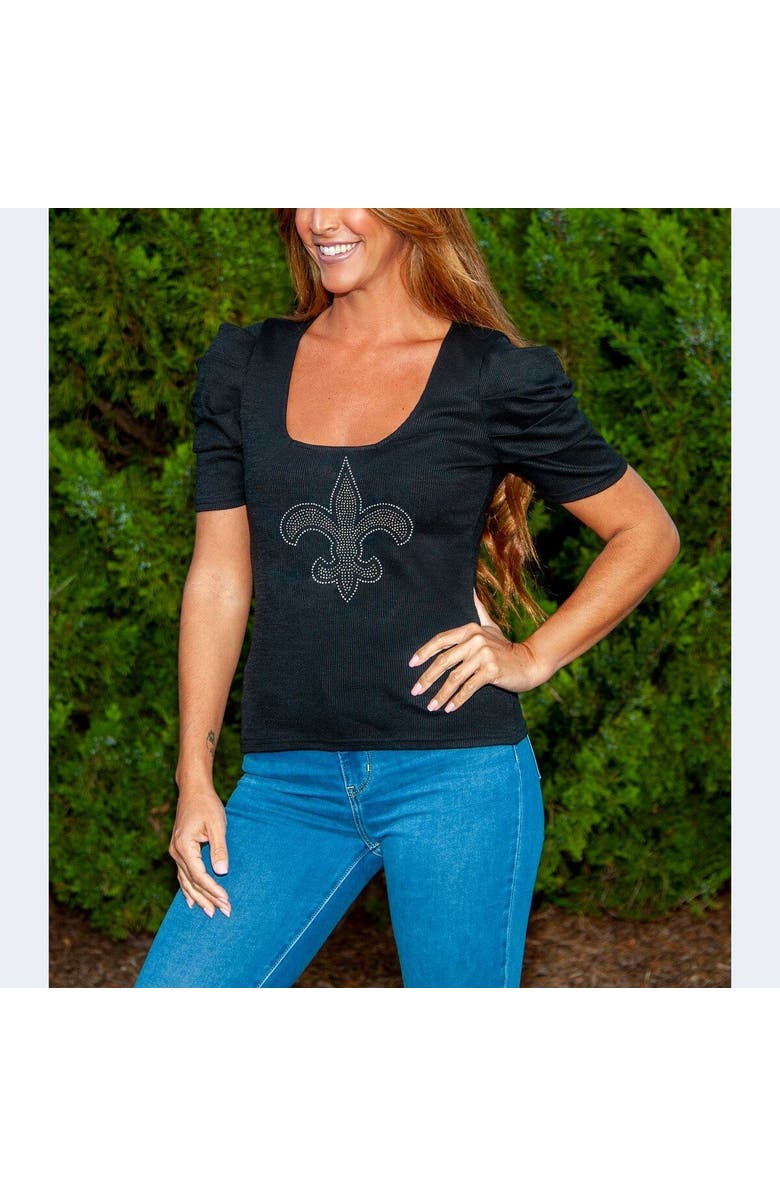 CUCE Women's Cuce Black New Orleans Saints Puff Sleeve Square Neck Top, Alternate, color, 