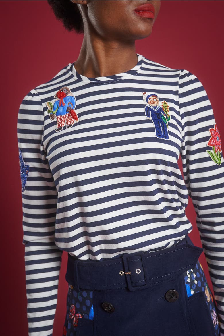 Striped Jersey T-Shirt With Application, Alternate, color, Navy / Midnight