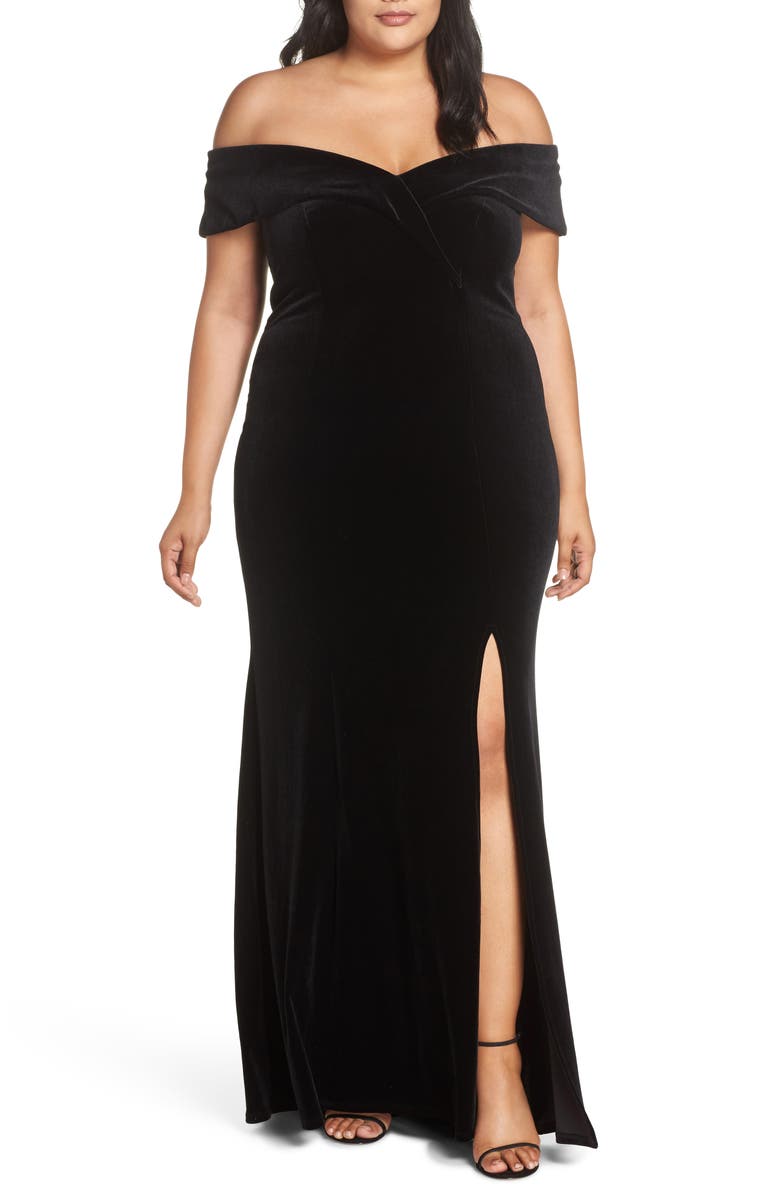 Xscape Evenings Xscape Off the Shoulder Velvet Gown, Main, color, 
