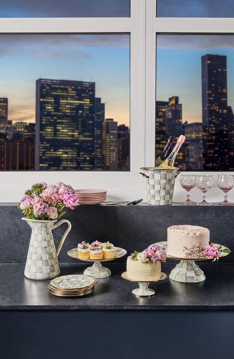 MACKENZIE CHILDS Sterling Check Large Enameled Steel Practical Pitcher, Alternate, color, Grey/ White