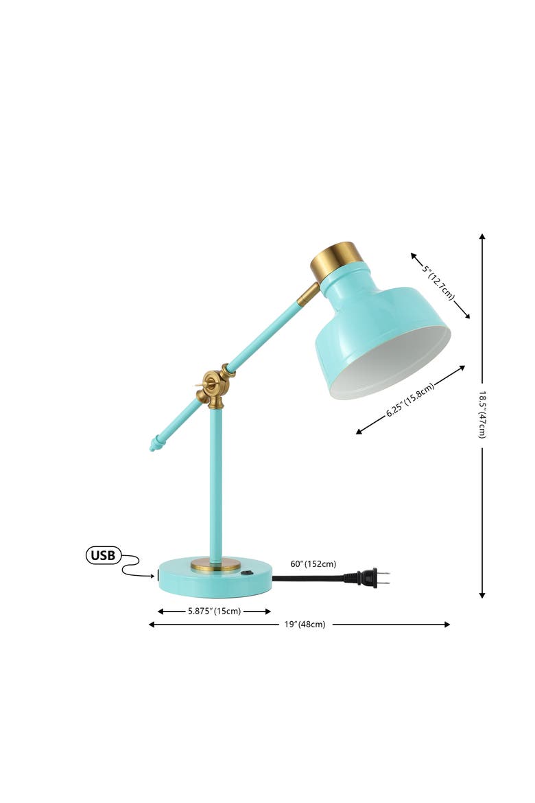 Allegra Classic Farmhouse Adjustable Cantilever LED Task Lamp with USB Charging Port, Alternate, color, Cyan/Brass Gold