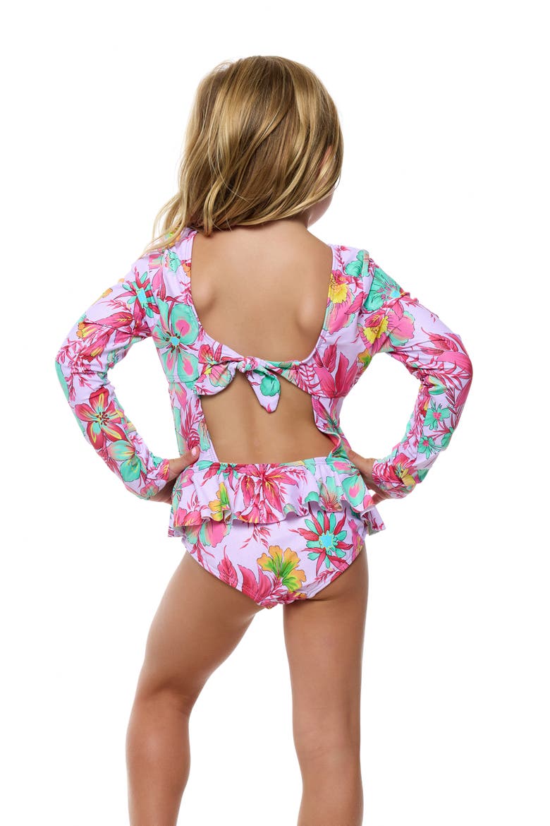 Kids' Rashguard Top & Bikini Bottoms Set, Alternate, color, LAVENDER MULTI