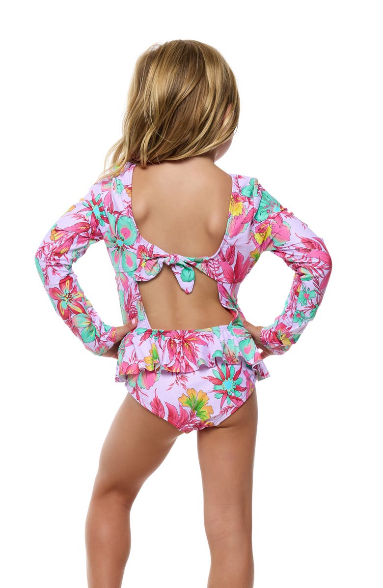 Beach Lingo Kids' Rashguard Top & Bikini Bottoms Set, Alternate, color, Lavender Multi