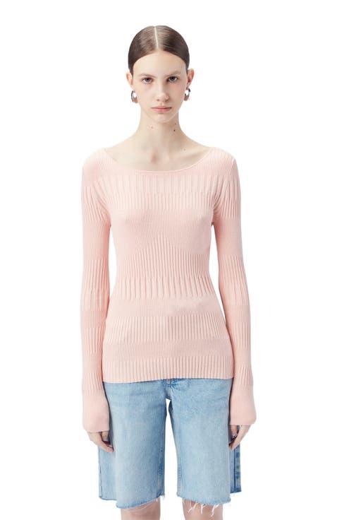 Ribbed Cotton Silk Cashmere Blend Sweater