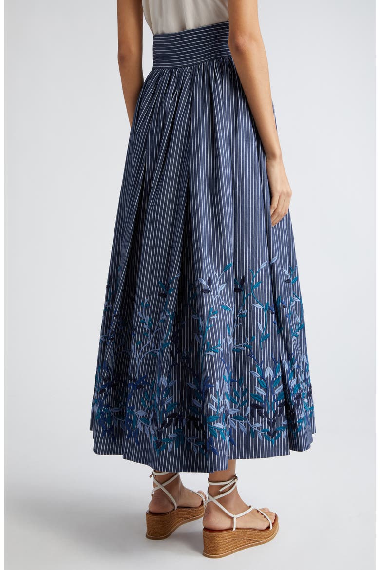 Vanessa Floral Embroidered Stripe A-Line Skirt, Alternate, color, BLUE DENIM LEAVES
