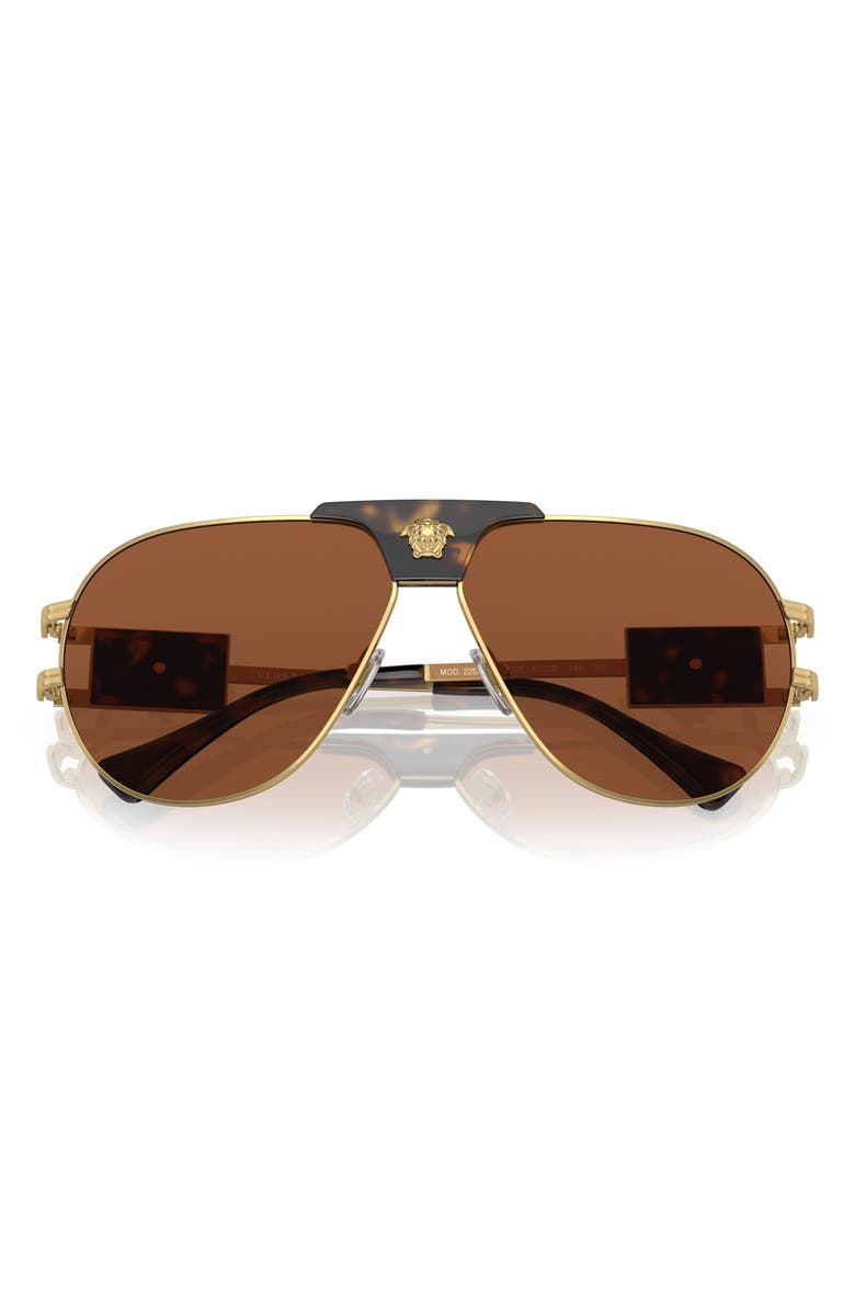 Versace 63mm Oversize Pilot Sunglasses, Alternate, color, Dark Brown