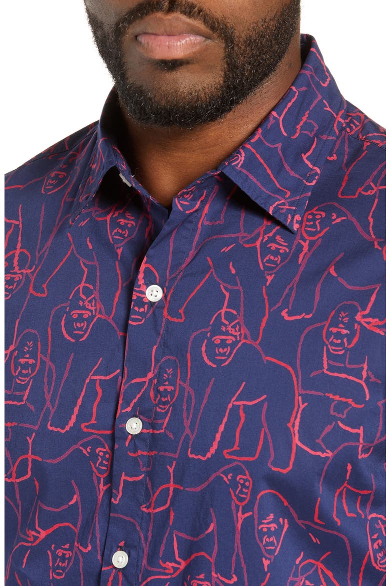 Riviera Slim Fit Gorilla Print Sport Shirt, Alternate, color, GORILLA - MEDIEVAL BLUE