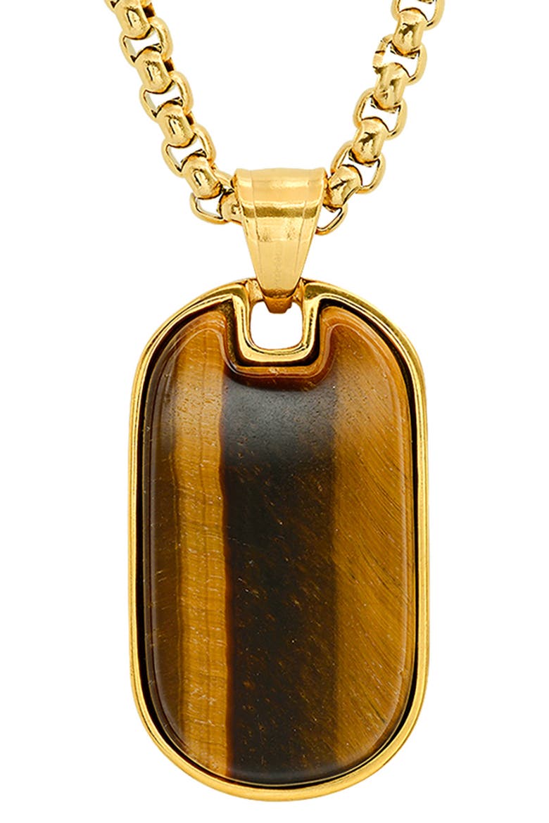Men's Tiger's Eye Dog Tag Pendant Necklace, Alternate, color, GOLD/BROWN