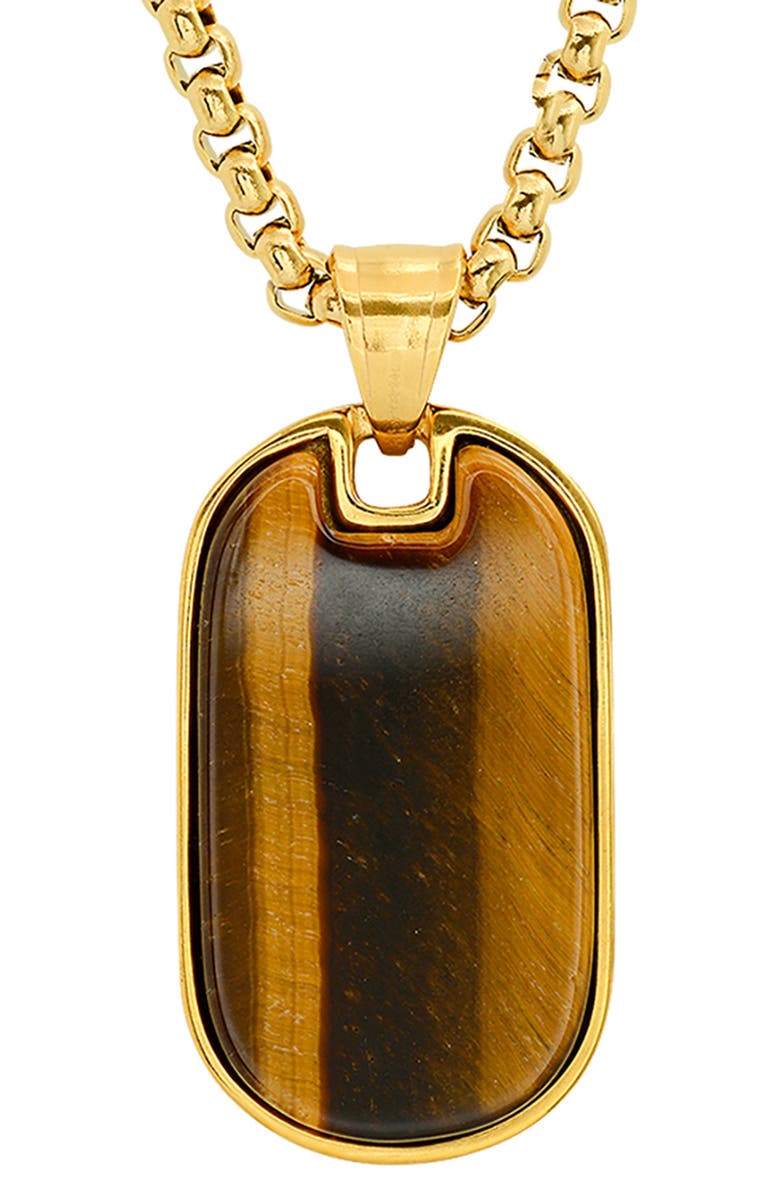STEELTIME Men's Tiger's Eye Dog Tag Pendant Necklace, Alternate, color, Gold/Brown
