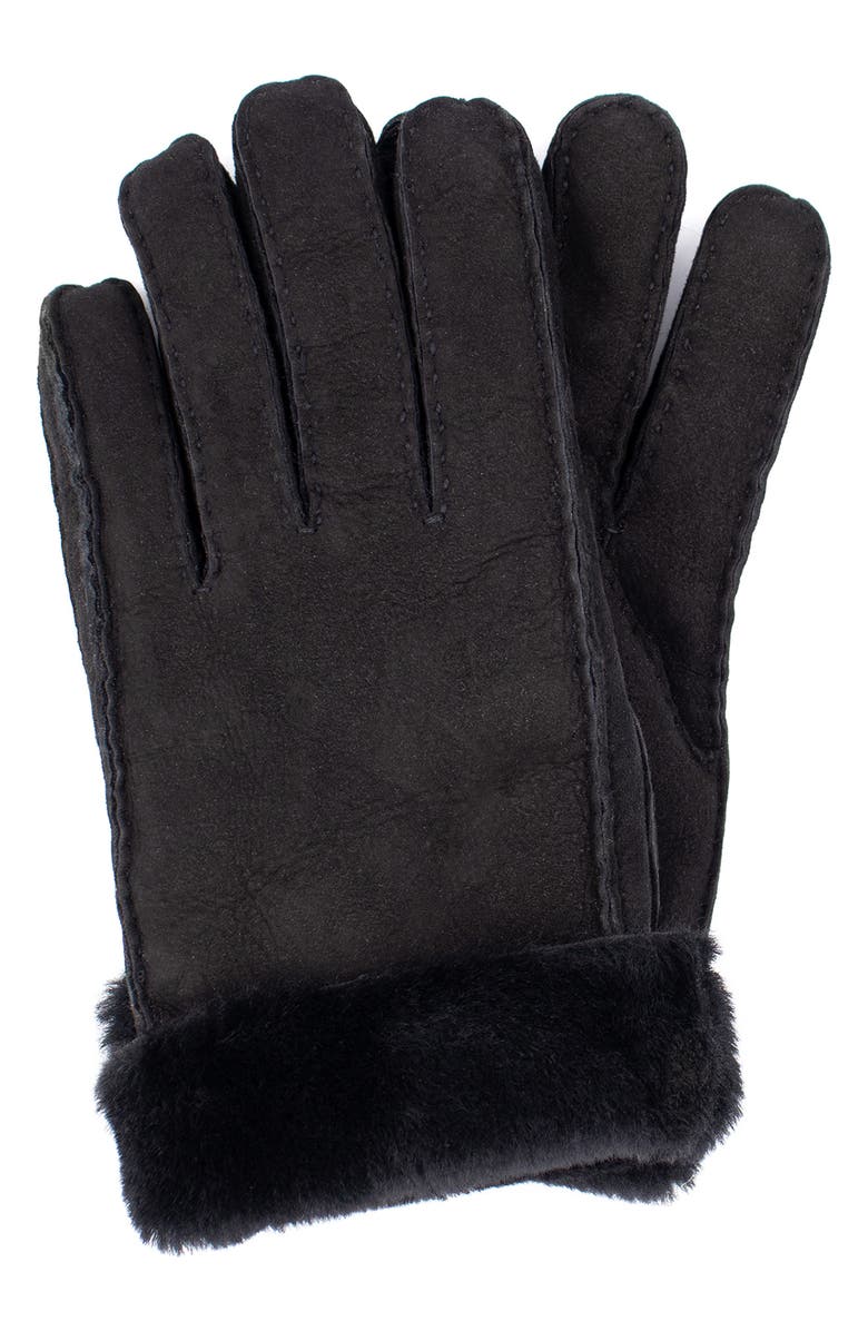 SURELL Genuine Shearling Suede Gloves, Main, color, Black
