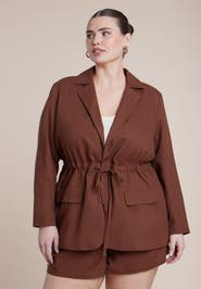 ELOQUII Drawstring Waist Linen Blazer