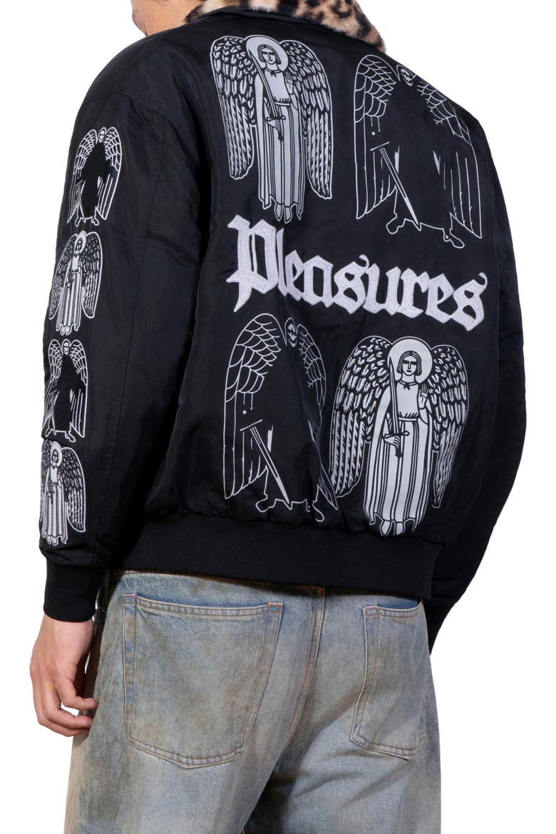 Angel Demon Embroidered Graphic Flight Jacket, Alternate, color, BLACK