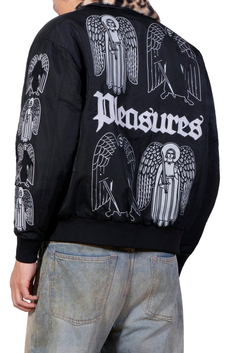 PLEASURES Angel Demon Embroidered Graphic Flight Jacket, Alternate, color, Black