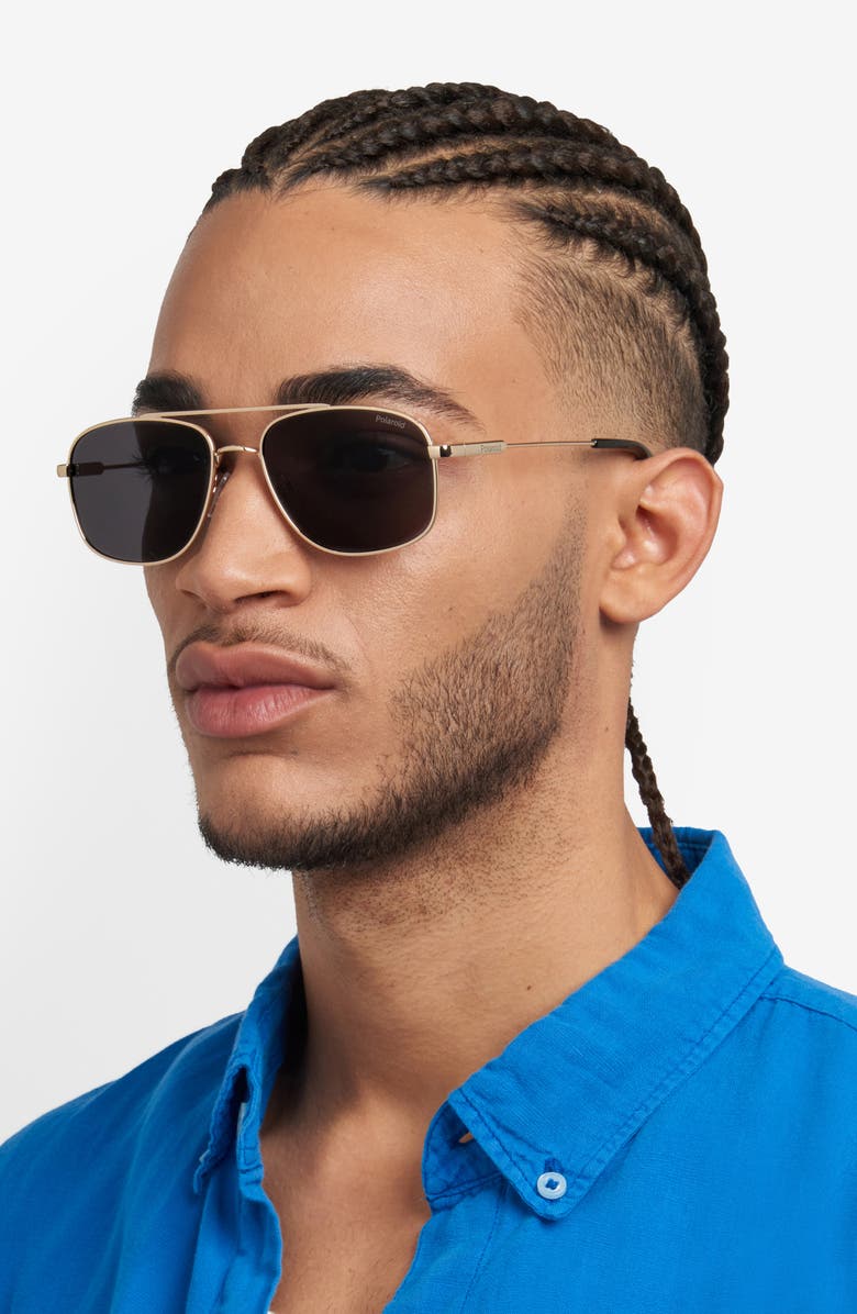 Polaroid 56mm Polarized Rectangular Sunglasses, Alternate, color, Gold Grey/ Grey Polar