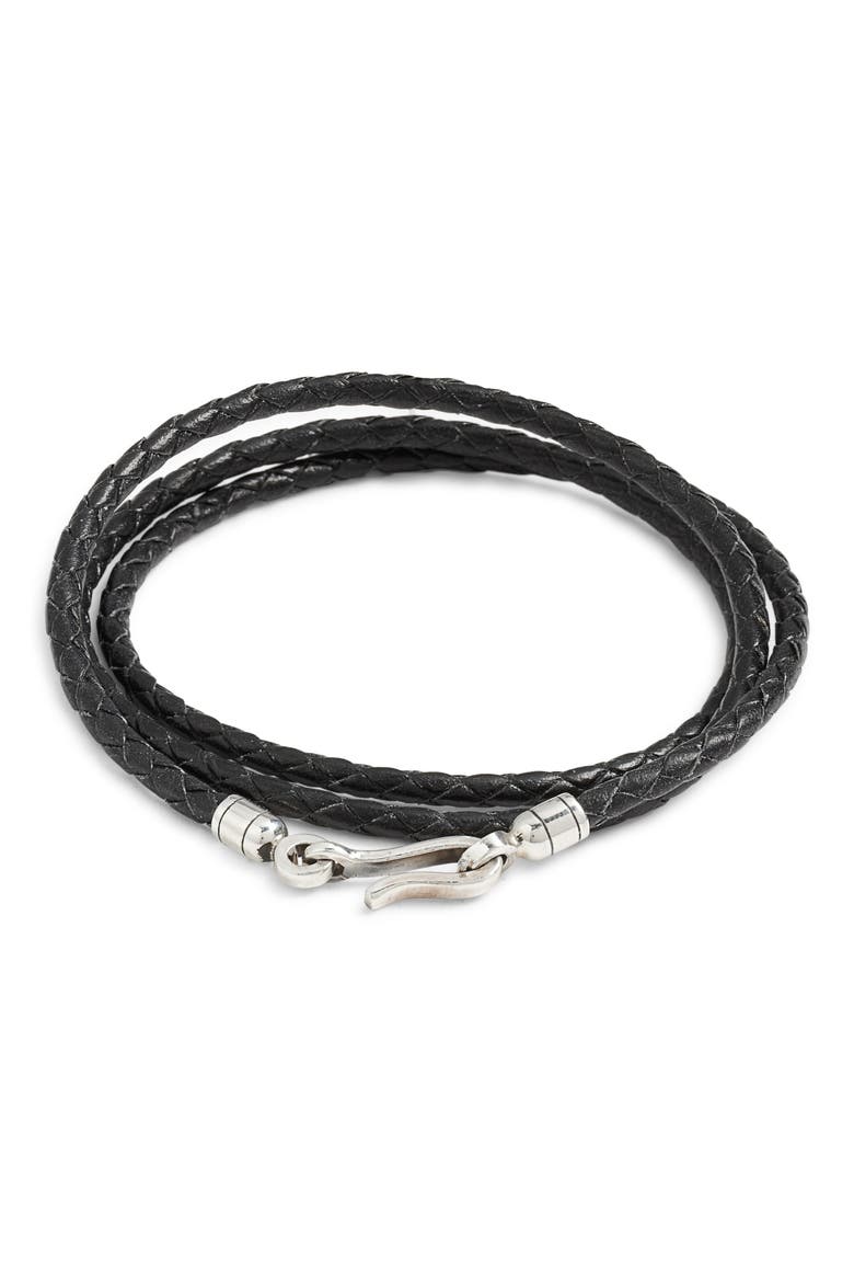 Men's Euro Braided Leather Triple Wrap Bracelet, Main, color, BLACK